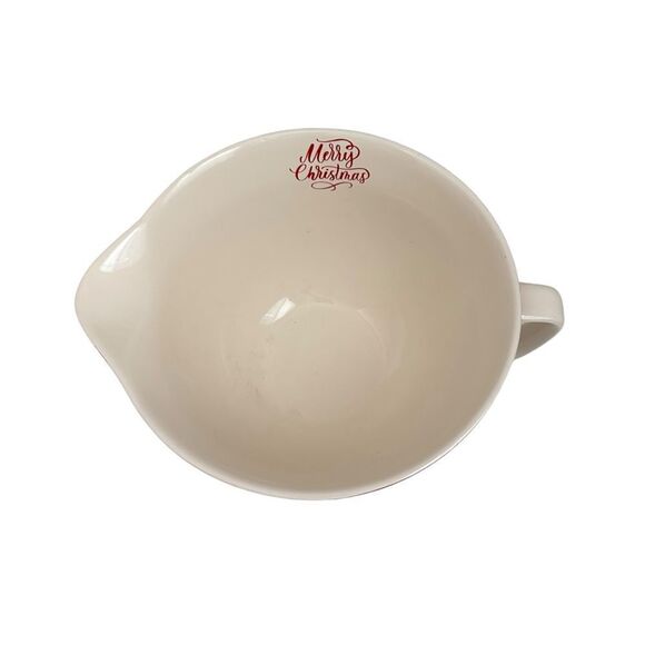 The Bake Shop Christmas Mixing Bowl Handle Spout Vintage Santa Tree Design - Picture 3 of 10